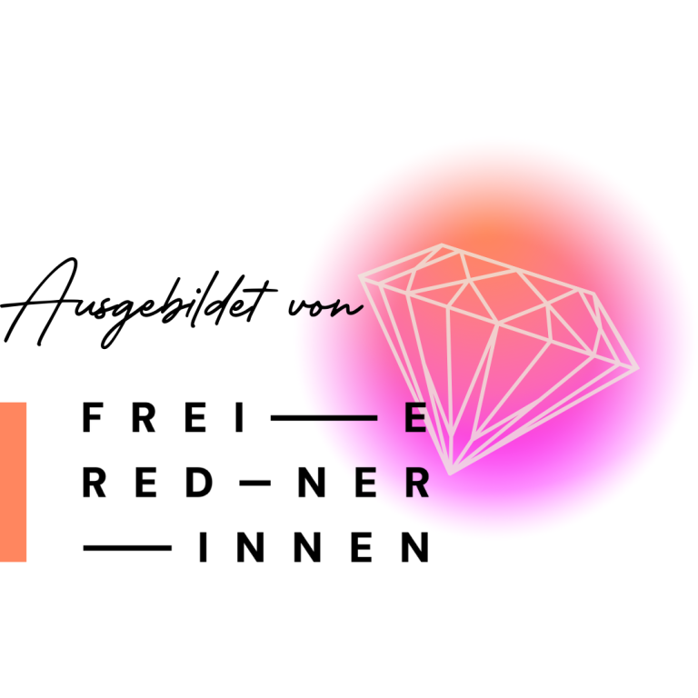 Text mit dem Titel "Ausgebildet von Freien Redner*innen" und einem stilisierten Diamanten.